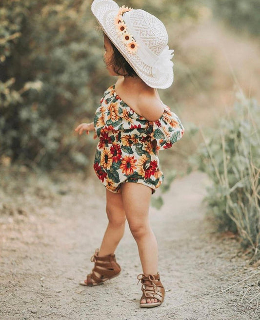 Baby girl Sunflower Off-shoulder Romper