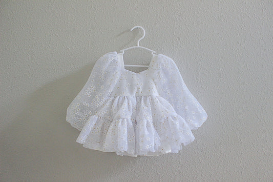White Daisy Puffy Sleeve Girl Dress